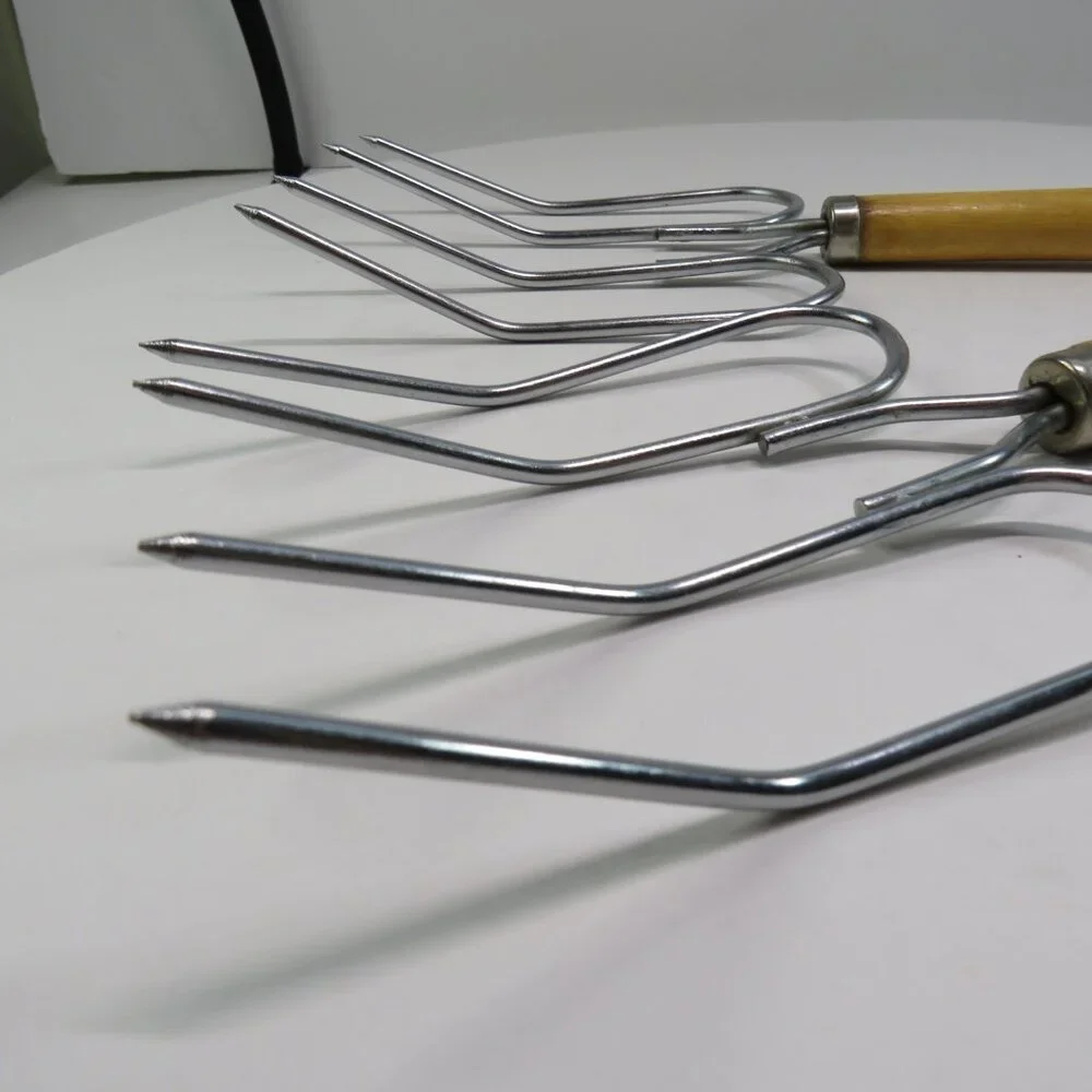 Vintage Steel Turkey Lifters / Meat Forks w Wooden Handle (set of 2)